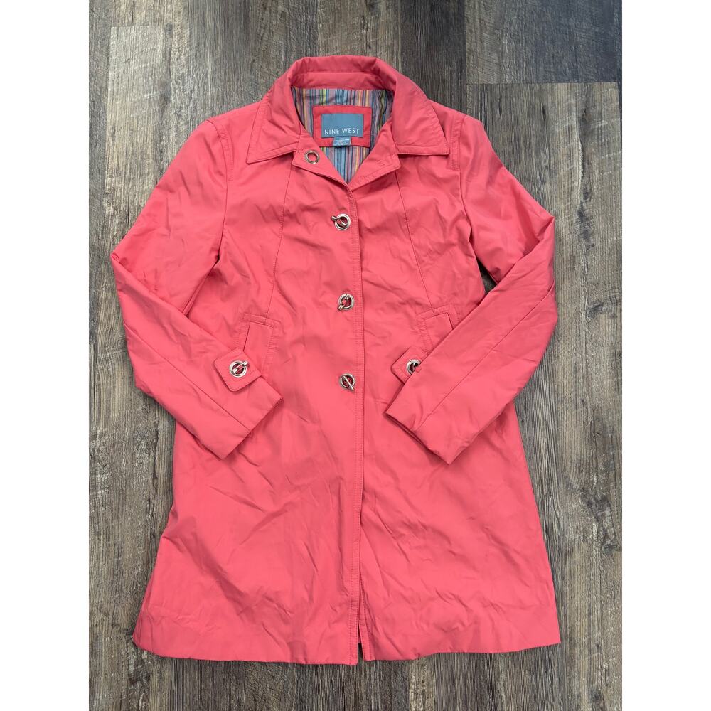 Nine West Womens Coral Pink Toggle Button Trench Coat Jacket Large